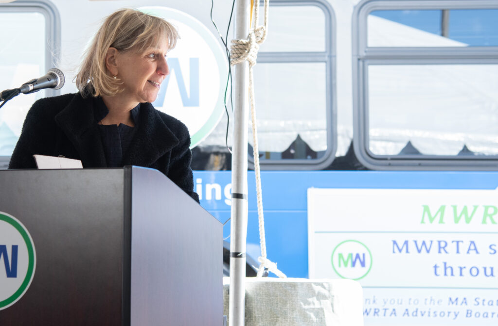 Senate President Karen Spilka speaking