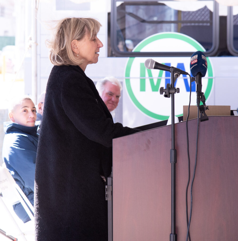Senate President Karen Spilka speaking